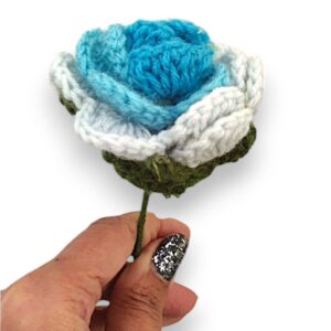 Handcrafted Crochet Rose, Blue and White Ombre Flower, Decorative Stem