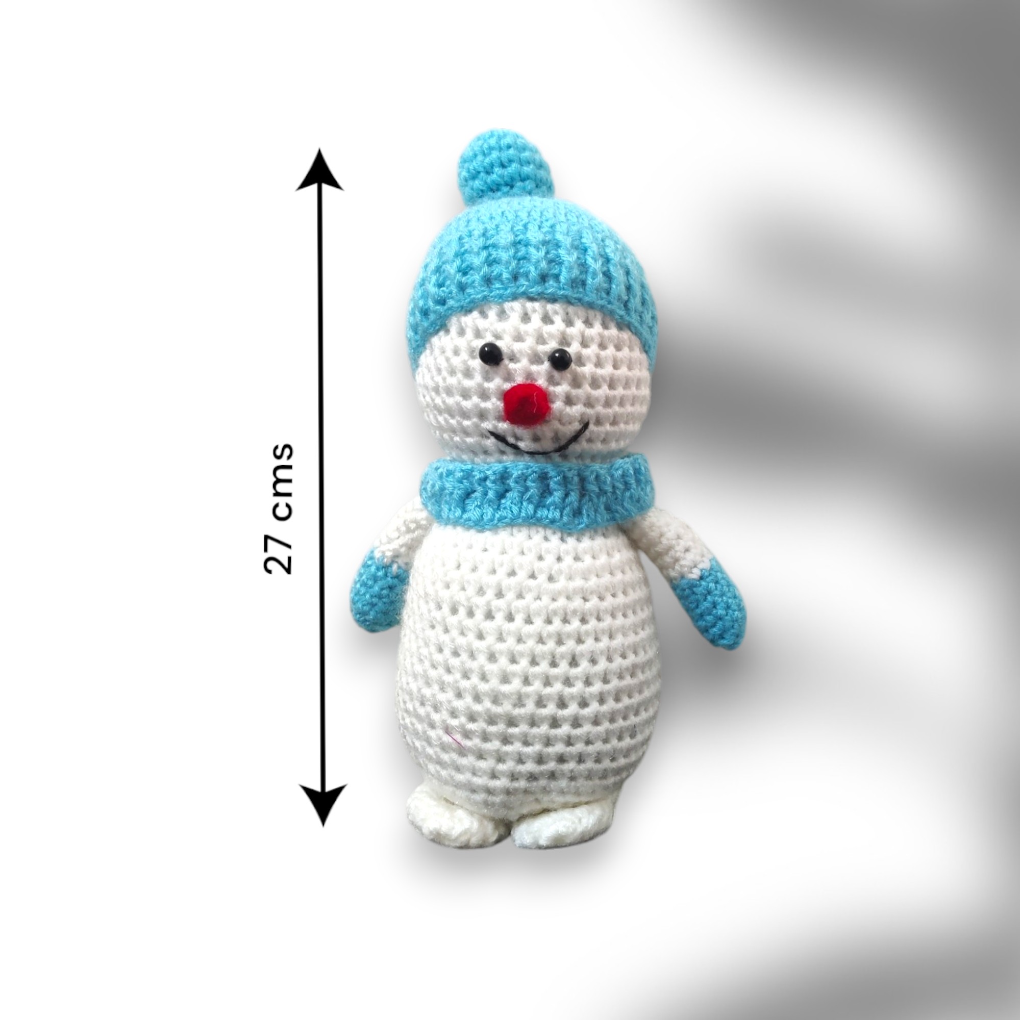 Handmade Crochet Snowman Plush Toy, White with Blue Hat and Scarf, Amigurumi Toy - Image 3