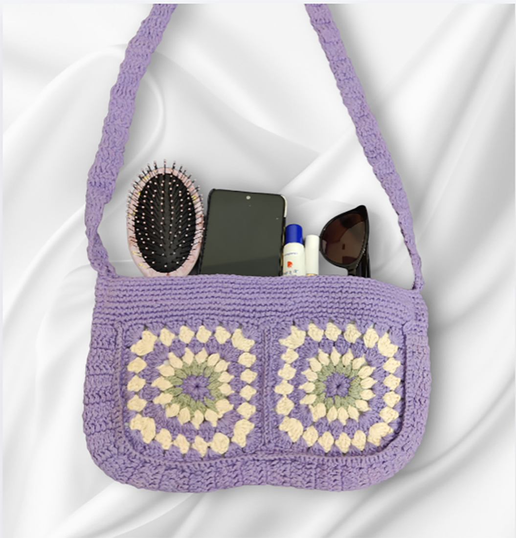 Handmade Crochet, Crossbody Sling Bag - Lavender color - Image 4