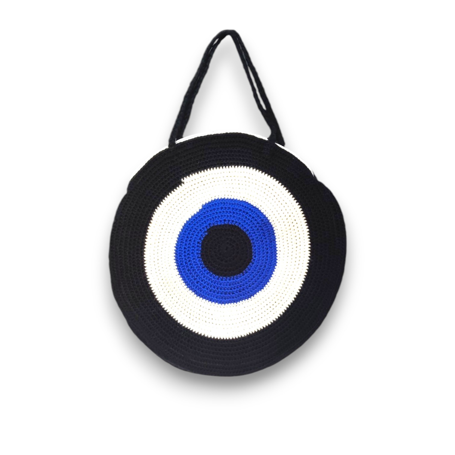 Handmade Evil Eye Crochet Handbag, Cotton Thread, Black with Zipper