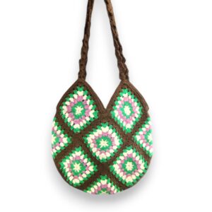 Handmade Crochet Granny Square Bag with Zipper - Brown Color