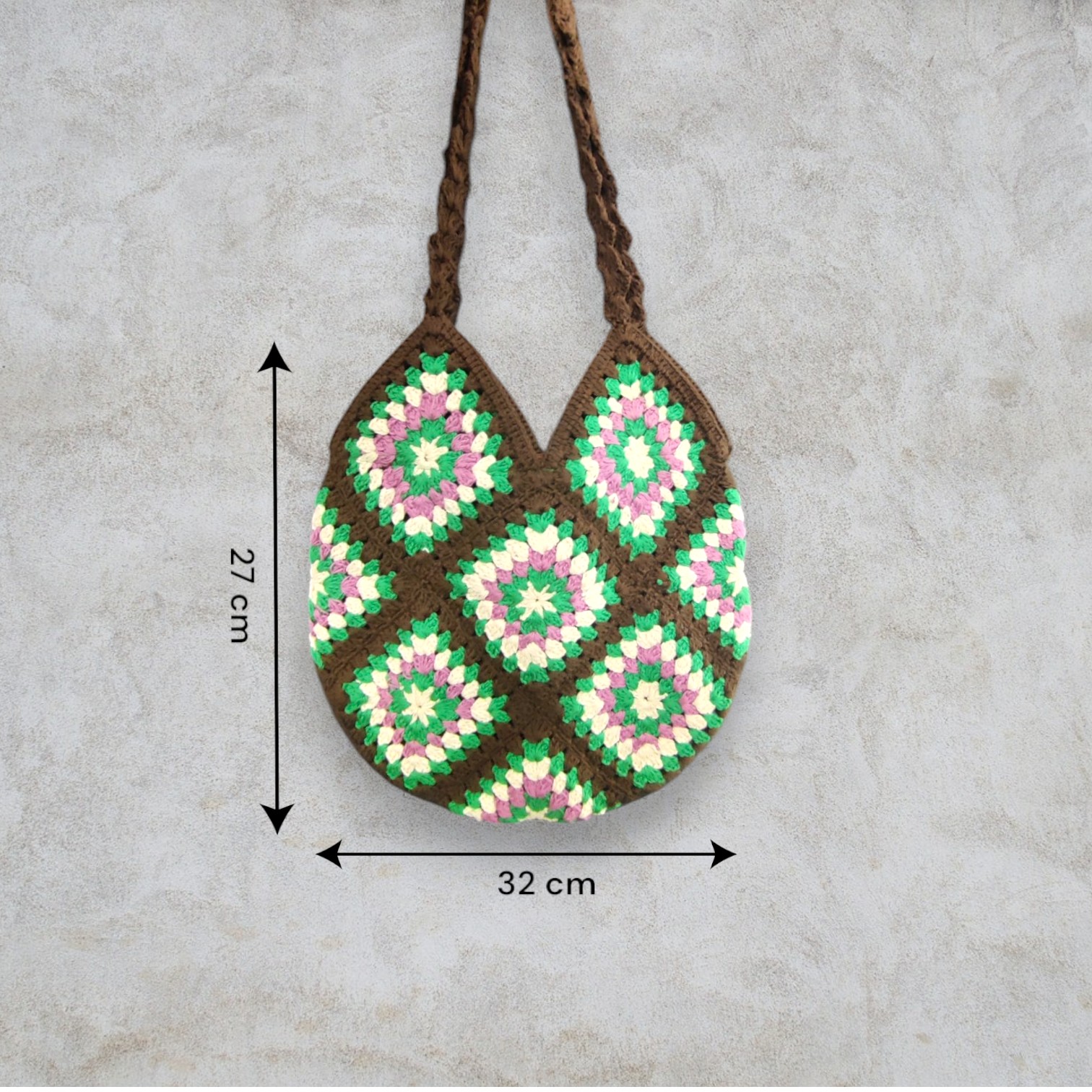 Handmade Crochet Granny Square Bag with Zipper - Brown Color - Image 2