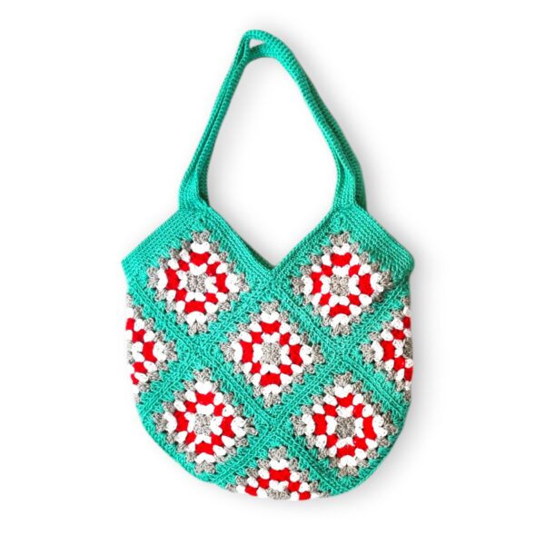 Handmade Crochet Granny Square Bag with Zipper - Sea Green