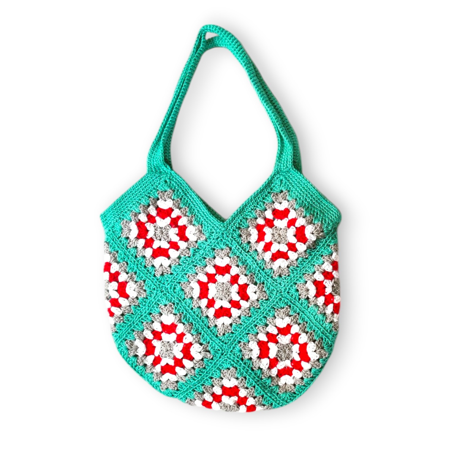 Handmade Crochet Granny Square Bag with Zipper - Sea Green