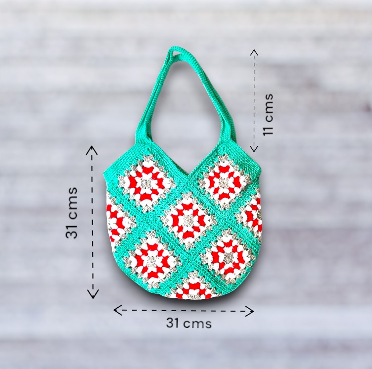 Handmade Crochet Granny Square Bag with Zipper - Sea Green - Image 2