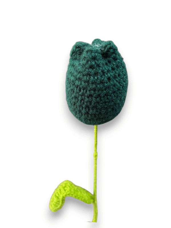 Handmade Crochet Tulip, Olive Green Color, Decorative Artificial Flower with Stem, Single Stem