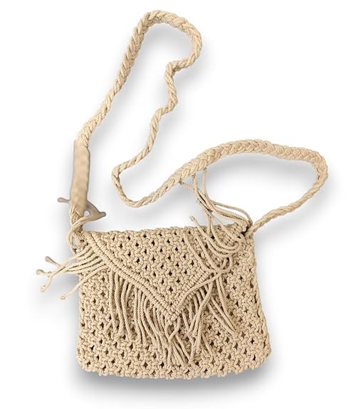 Handmade Macrame BOHO Sling Bag – Beige Color2 Handmade Macrame BOHO Sling Bag - Beige Color