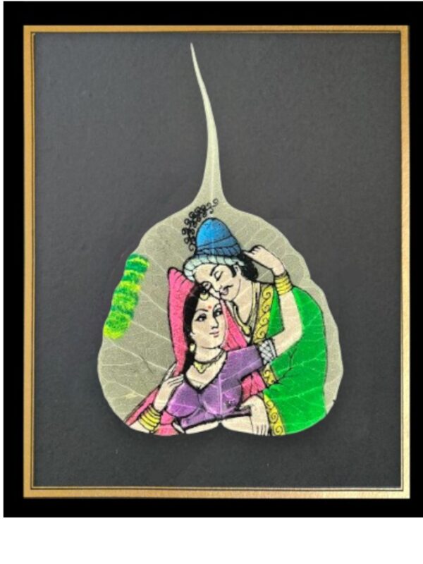 Framed Leaf Painting - Real, Dried Peepal Leaf Painting of King and Queen