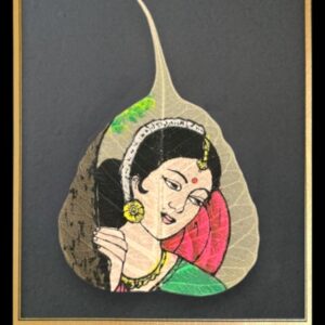 Traditional Indian Peepal Leaf Art, Hand-Painted Classicals, Framed painting of Indian Woman