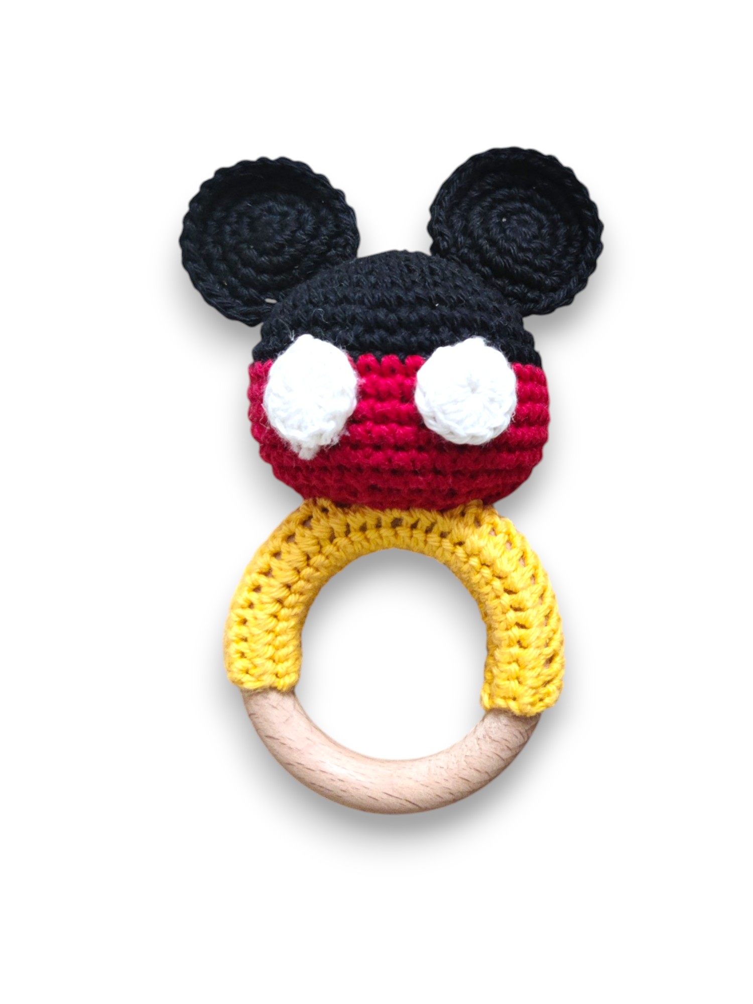 Handmade Crochet MouseToy for Babies with Wooden Ring