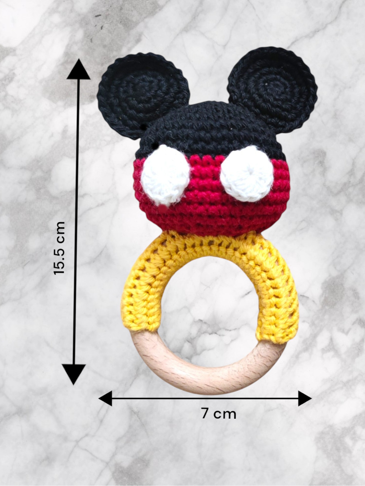 Handmade Crochet MouseToy for Babies with Wooden Ring - Image 2