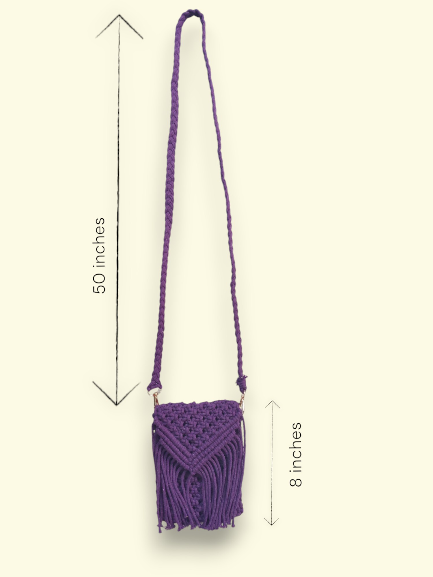 Handmade, Macrame Crossbody Bags for Women and Girls, Long Sling, Zipper, Small size, Purple color - Image 2
