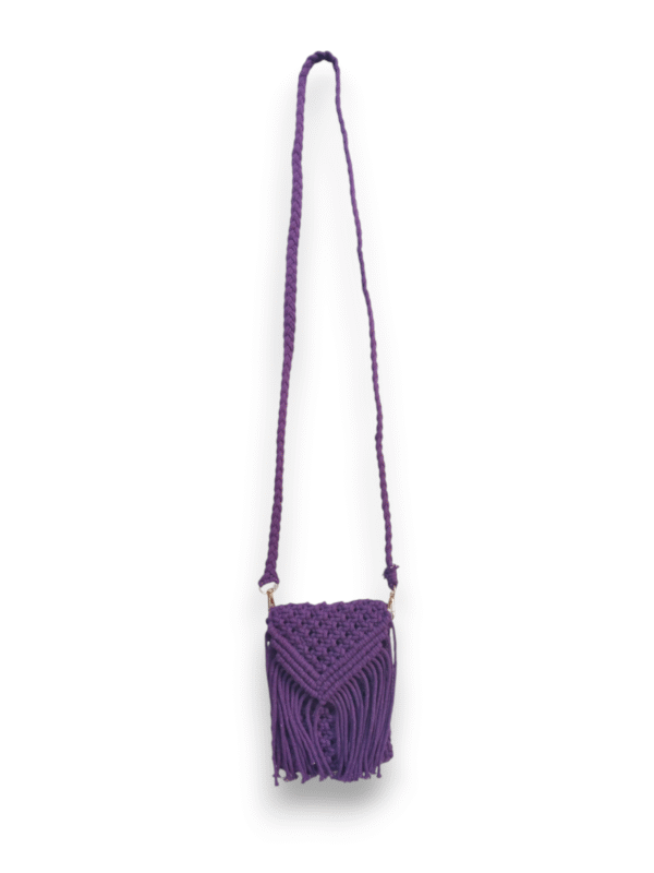 Purple-Macrame-main Handmade, Macrame Crossbody Bags for Women and Girls, Long Sling, Zipper, Small size, Purple color