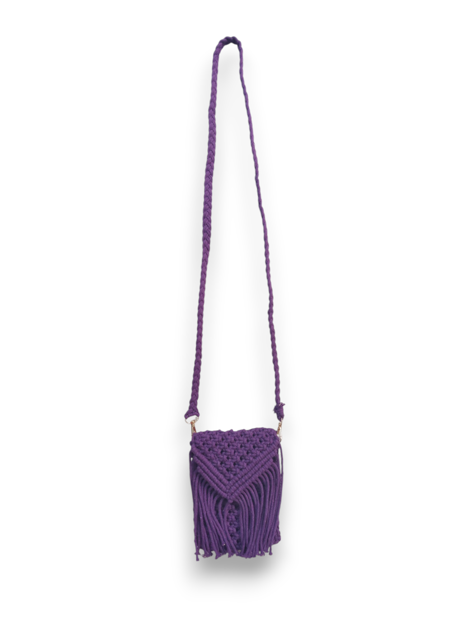 Handmade, Macrame Crossbody Bags for Women and Girls, Long Sling, Zipper, Small size, Purple color