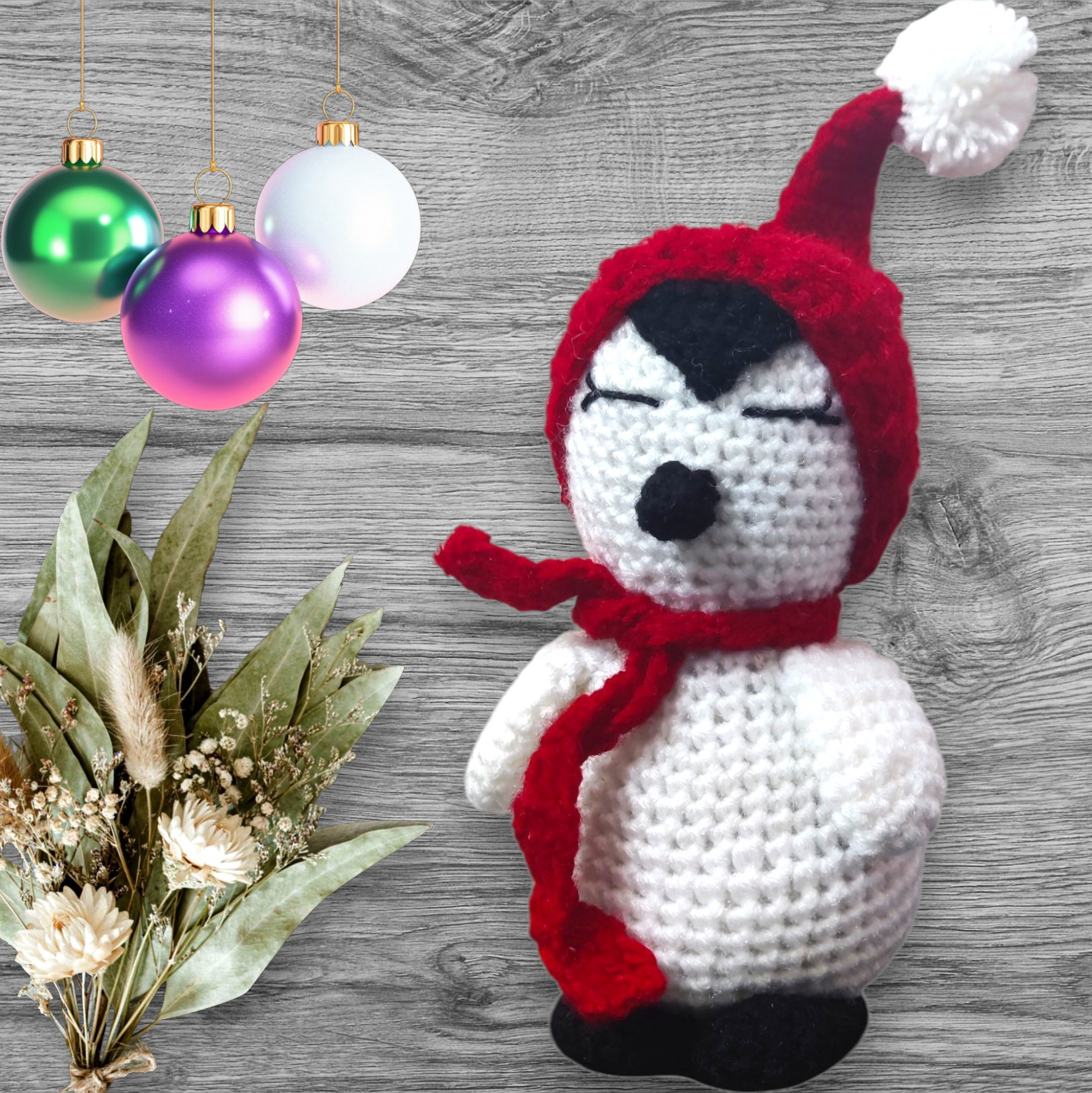 Handmade Crochet Snowman Amigurumi, Christmas Decorative Plush Toy, White and Red - Image 3