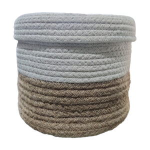 Rope-Jute-basket-main Handmade, Two Tone, Cotton Rope and Jute Storage Basket with Lid (Big Basket)