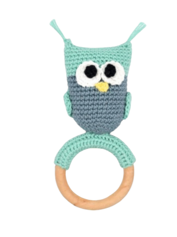SeaGreen-Owl-Main Handmade Crochet Owl Toy for Babies with Ring