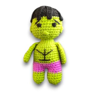 Handmade Crochet Plush Toy, Amigurumi Superhero Doll, Green and Pink