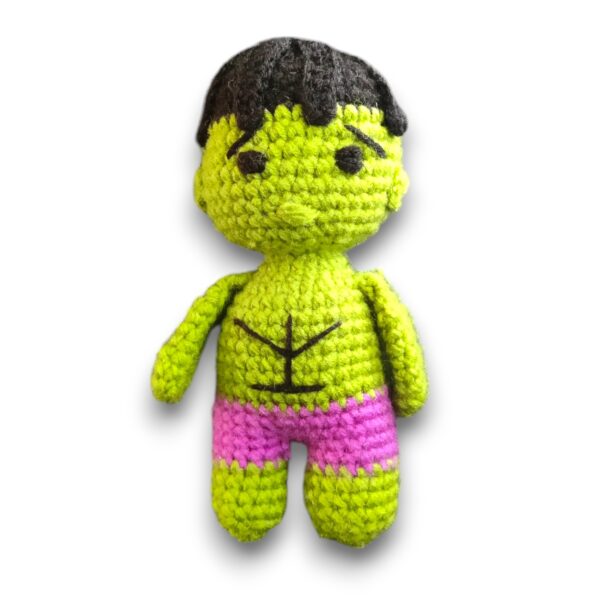 Handmade Crochet Plush Toy, Amigurumi Superhero Doll, Green and Pink