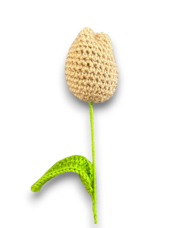 Tulip-Brown-Main Handmade Crochet Tulip, Brown Color, Decorative Artificial Flower with Stem, Single Stem