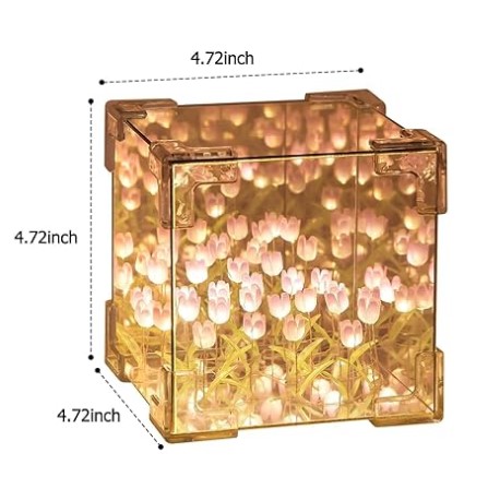 Infinity Tulip Lamp, Assembled, Cube Mirror Lamp with Infinite Tulip Lights