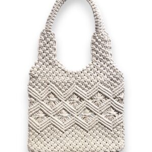 Handcrafted Macrame Shoulder Bag, White Cotton, Double Handle
