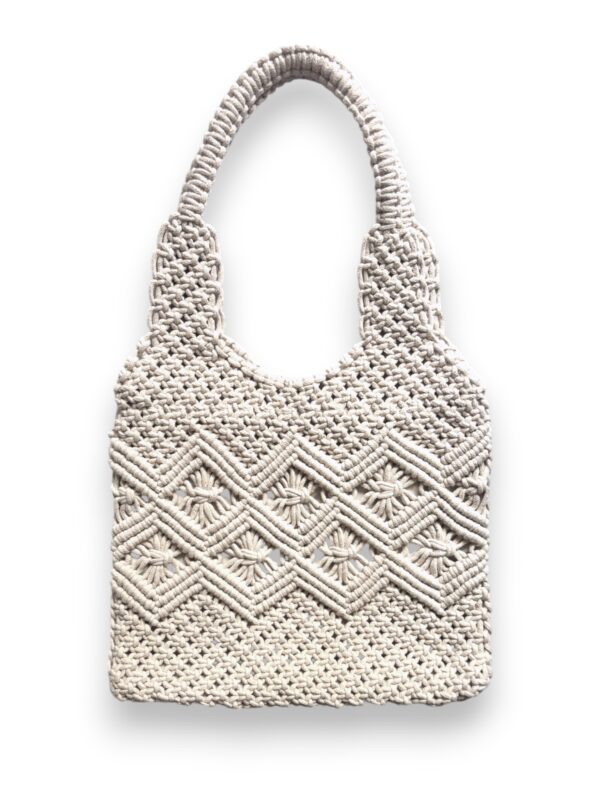 White-Macrame-DoubleHnadle-main Handcrafted Macrame Shoulder Bag, White Cotton, Double Handle