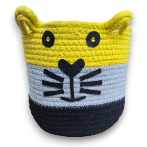 Yellow-Black-Basket Handmade, Three Color, Cotton and Jute Storage Basket