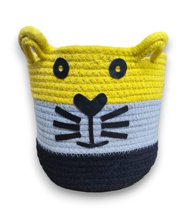 Yellow-Black-Basket Handmade, Three Color, Cotton and Jute Storage Basket